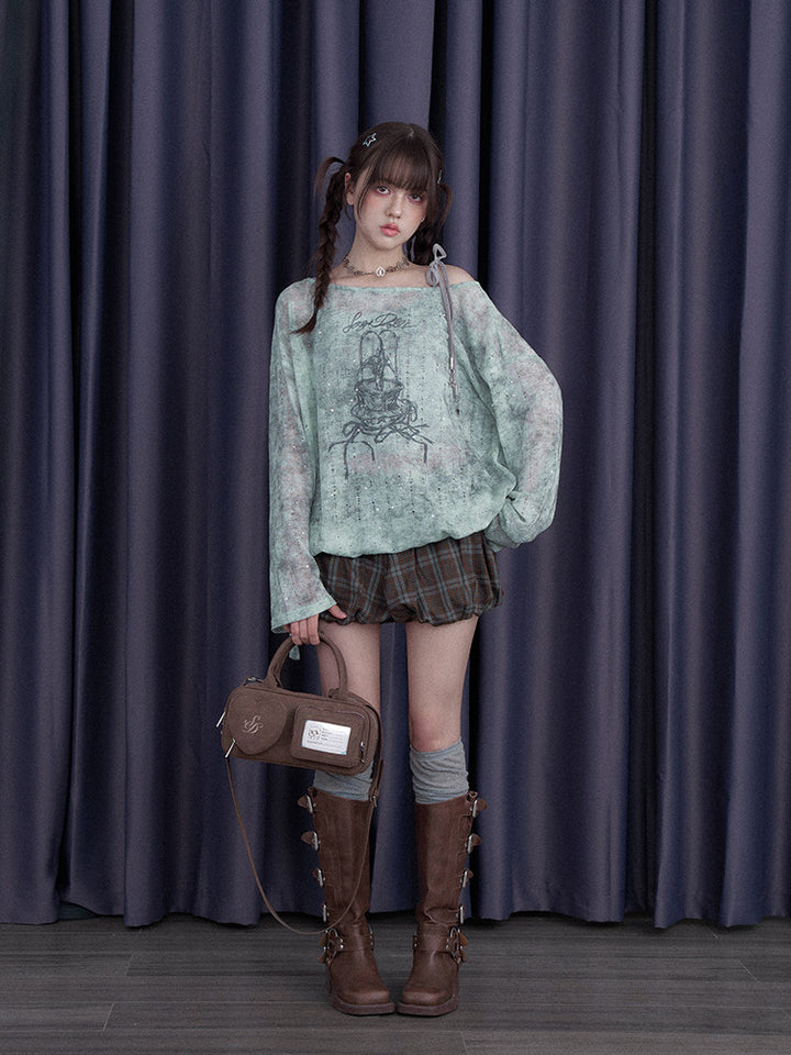 Mint Galaxy Graphic Long Sleeve Top
