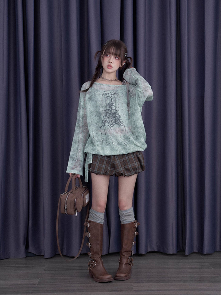 Mint Galaxy Graphic Long Sleeve Top