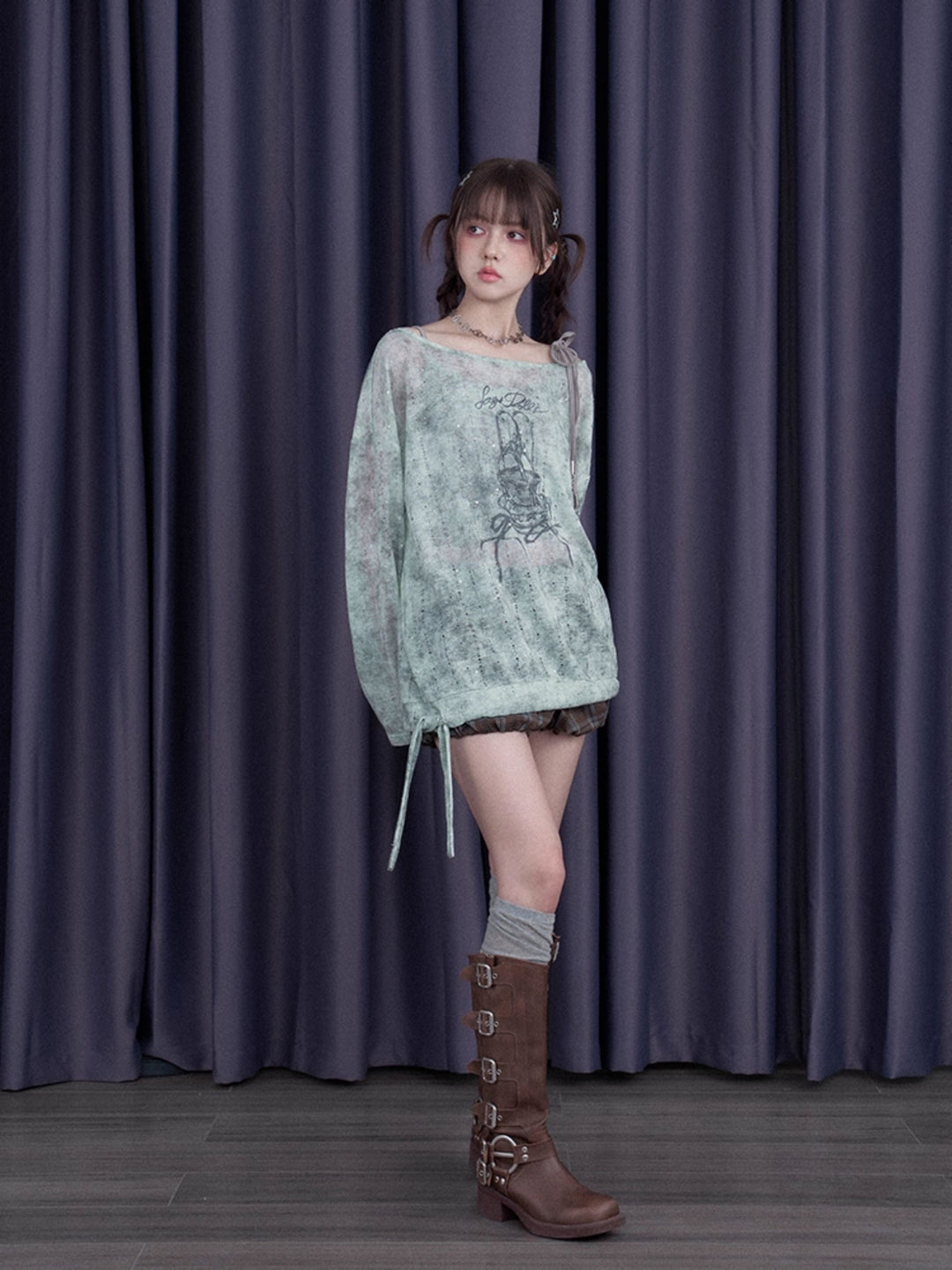 Mint Galaxy Graphic Long Sleeve Top
