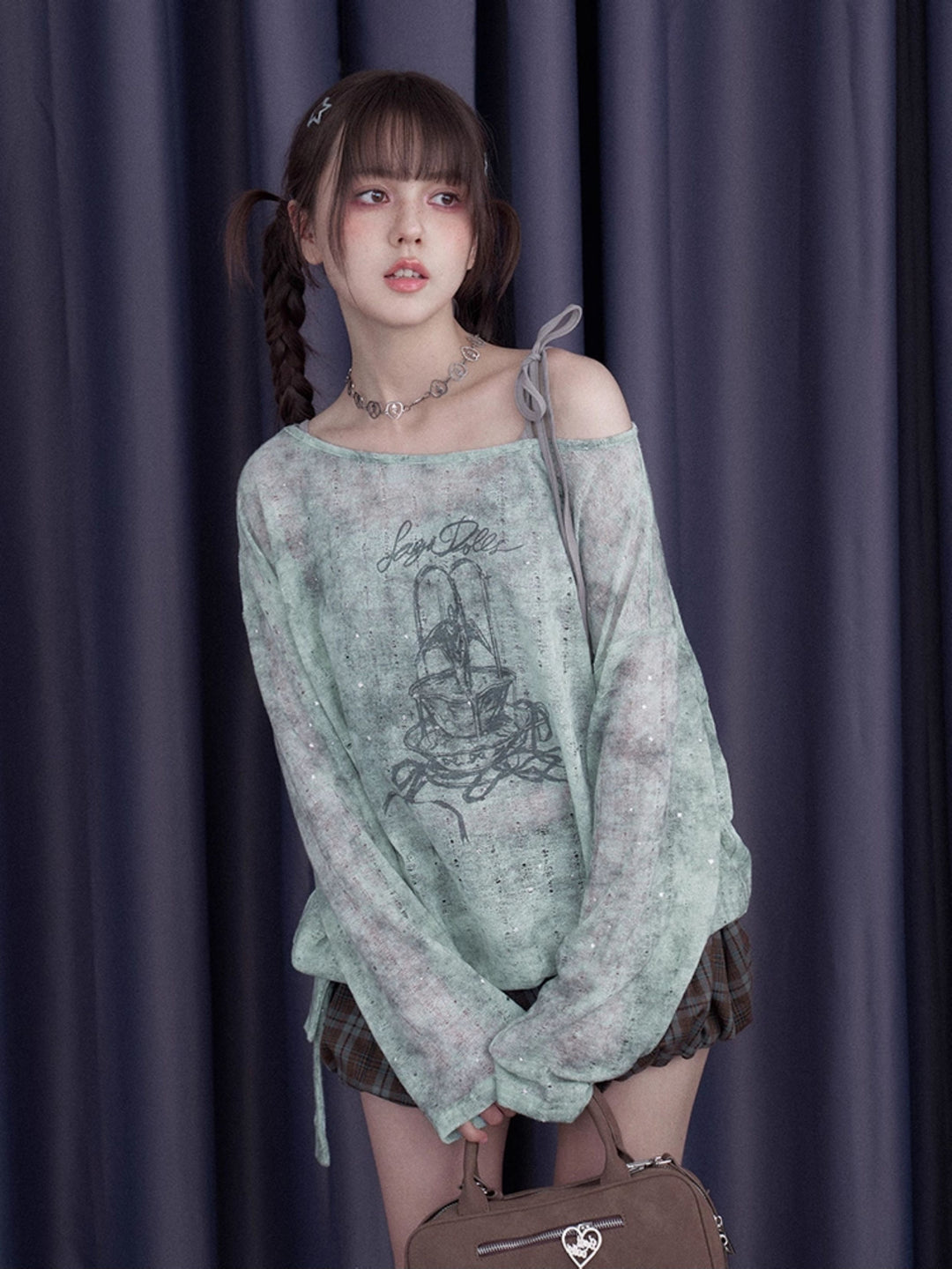 Mint Galaxy Graphic Long Sleeve Top