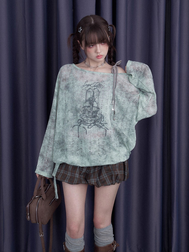 Mint Galaxy Graphic Long Sleeve Top