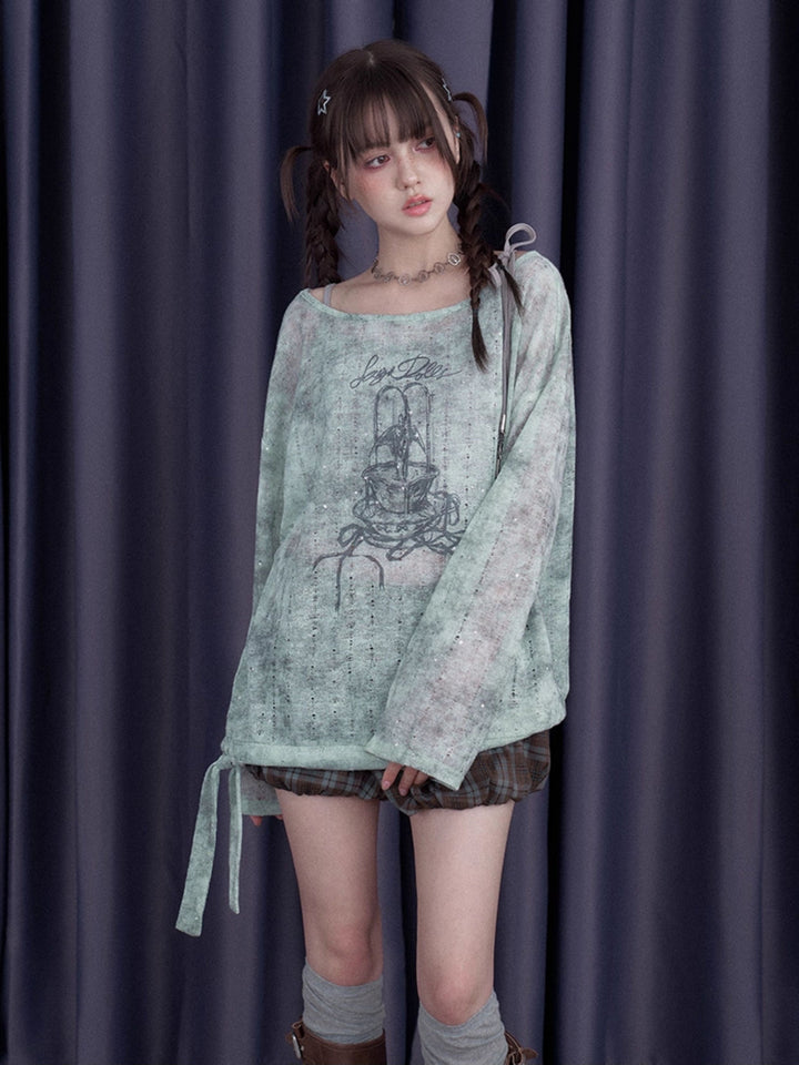 Mint Galaxy Graphic Long Sleeve Top