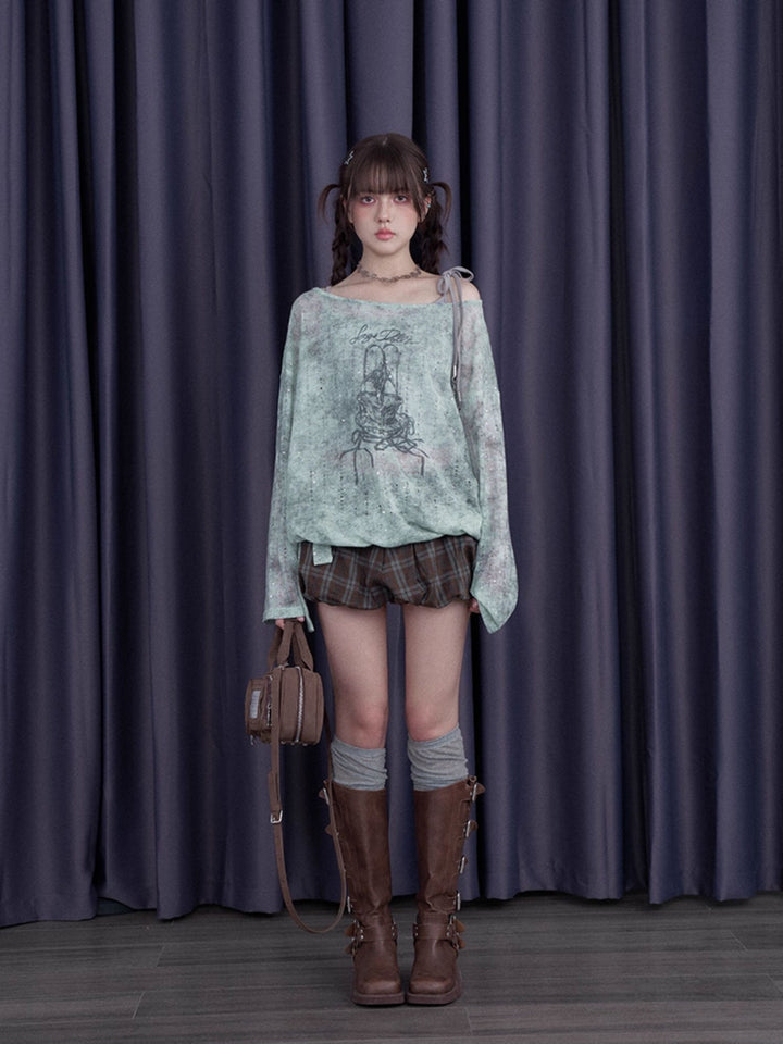 Mint Galaxy Graphic Long Sleeve Top