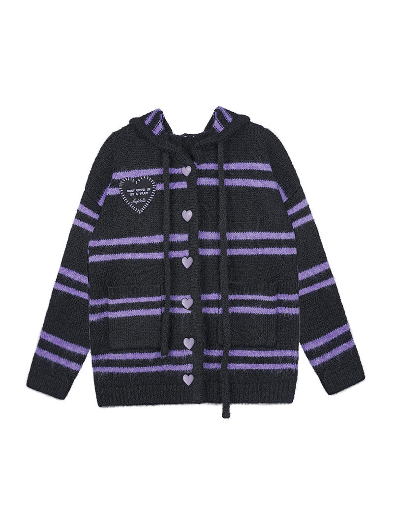 Gothic Heart-Button Hooded Cardigan