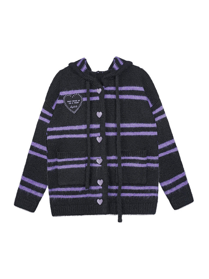 Gothic Heart-Button Hooded Cardigan