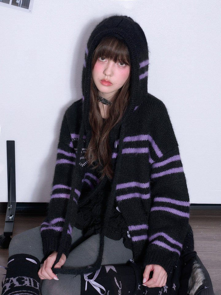 Gothic Heart-Button Hooded Cardigan