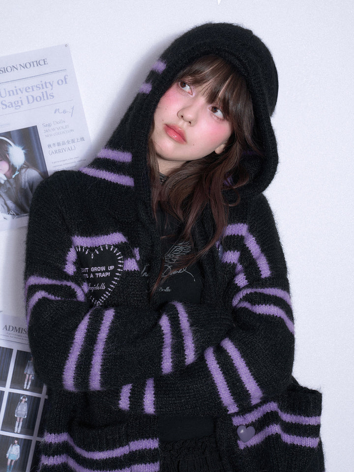 Gothic Heart-Button Hooded Cardigan