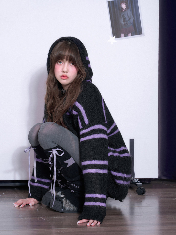 Gothic Heart-Button Hooded Cardigan