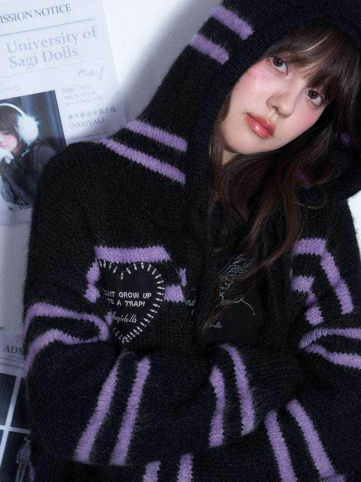 Gothic Heart-Button Hooded Cardigan