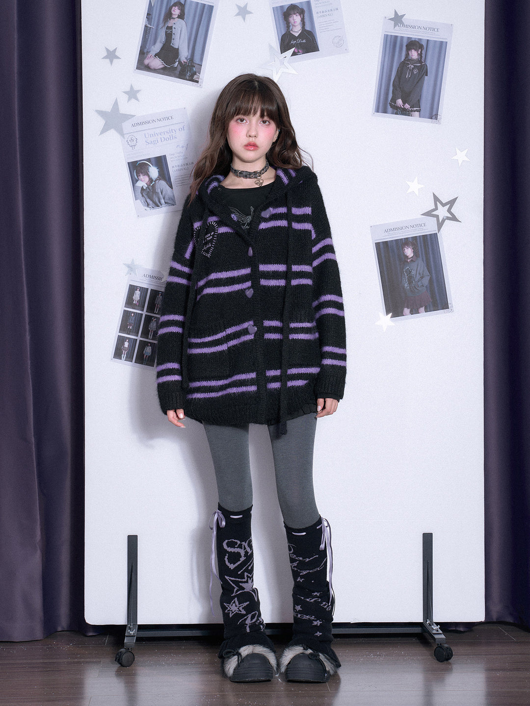 Gothic Heart-Button Hooded Cardigan