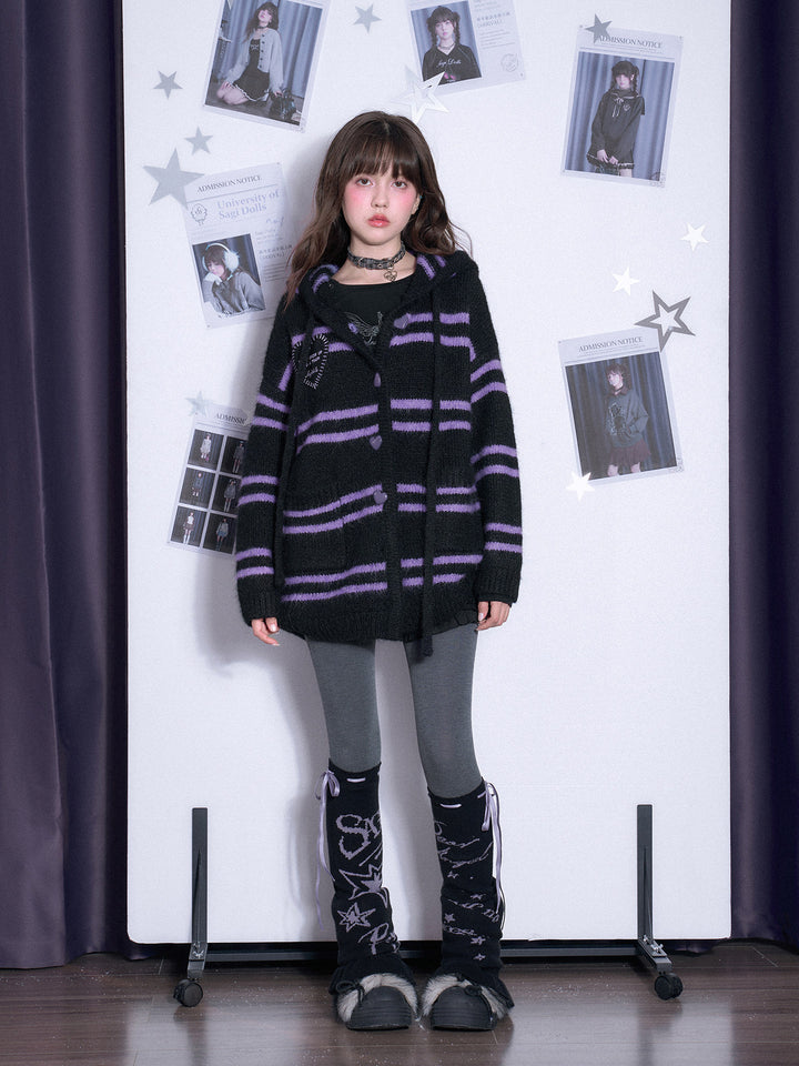 Gothic Heart-Button Hooded Cardigan