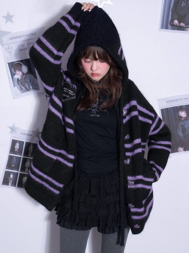 Gothic Heart-Button Hooded Cardigan