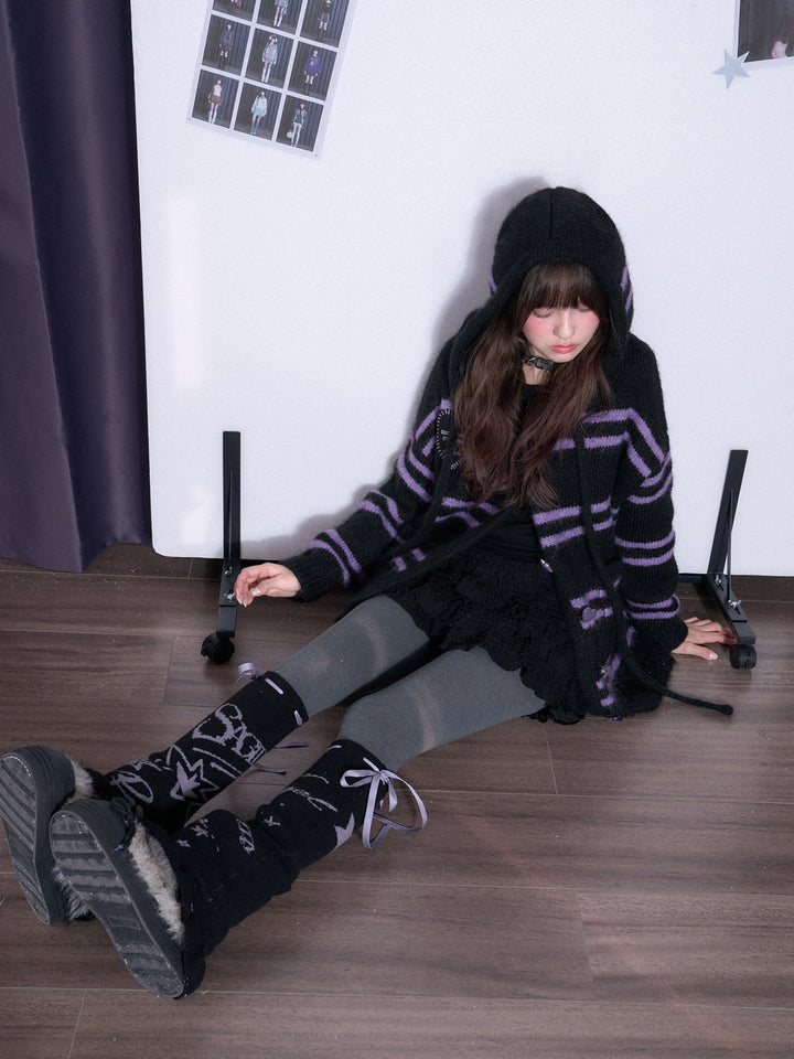 Gothic Heart-Button Hooded Cardigan