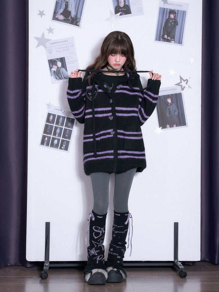 Gothic Heart-Button Hooded Cardigan