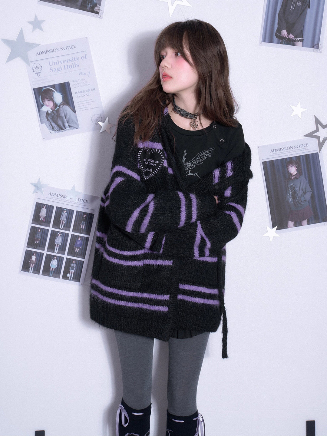 Gothic Heart-Button Hooded Cardigan