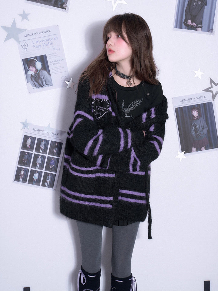 Gothic Heart-Button Hooded Cardigan