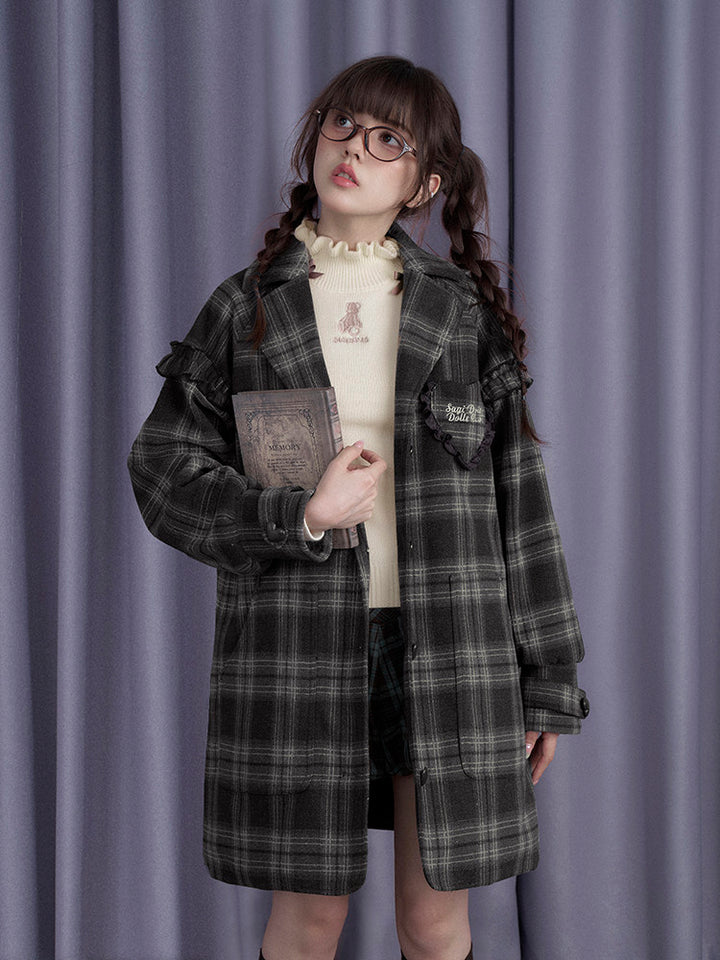 Dark Academia Plaid Longline Coat