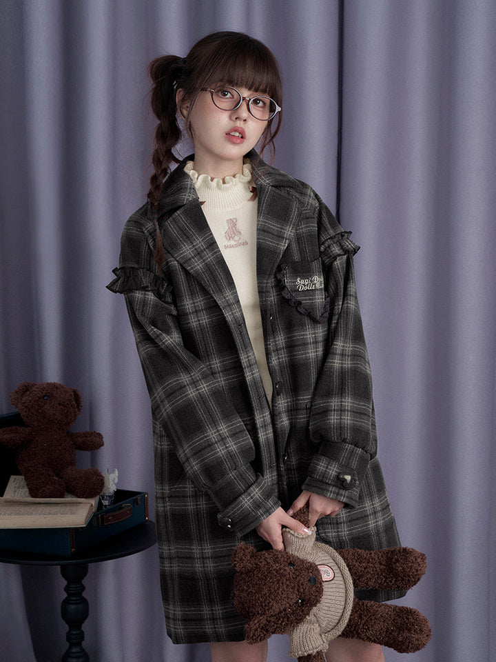 Dark Academia Plaid Longline Coat