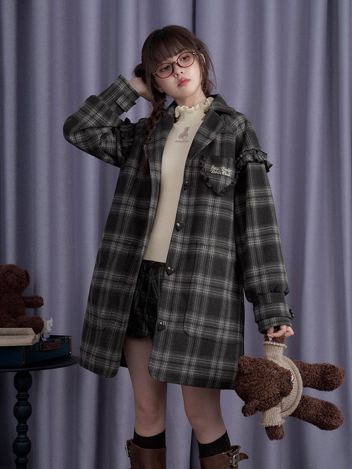 Dark Academia Plaid Longline Coat