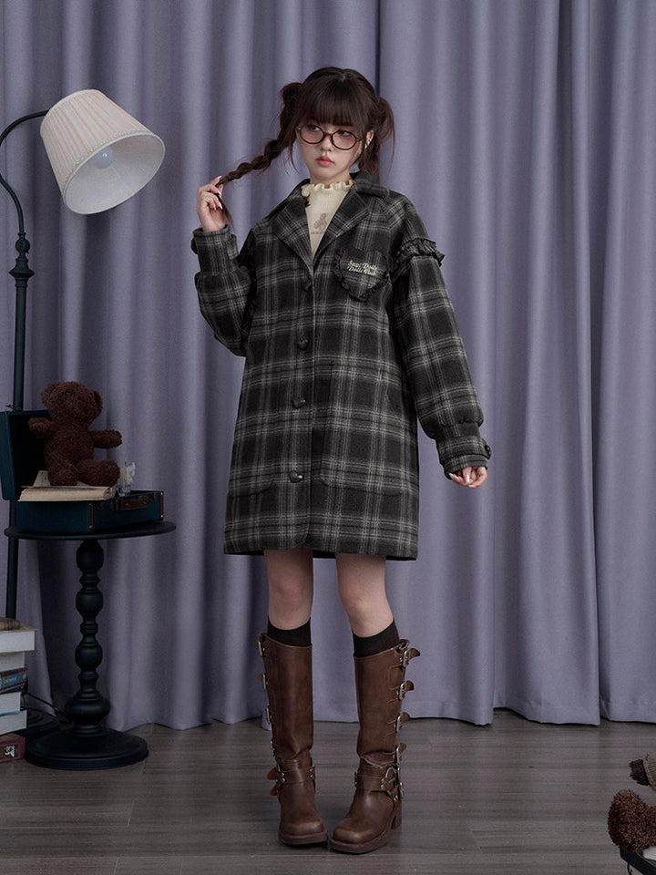 Dark Academia Plaid Longline Coat