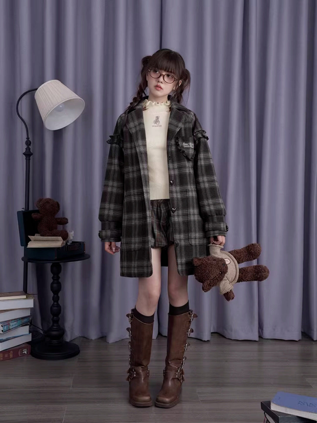 Dark Academia Plaid Longline Coat