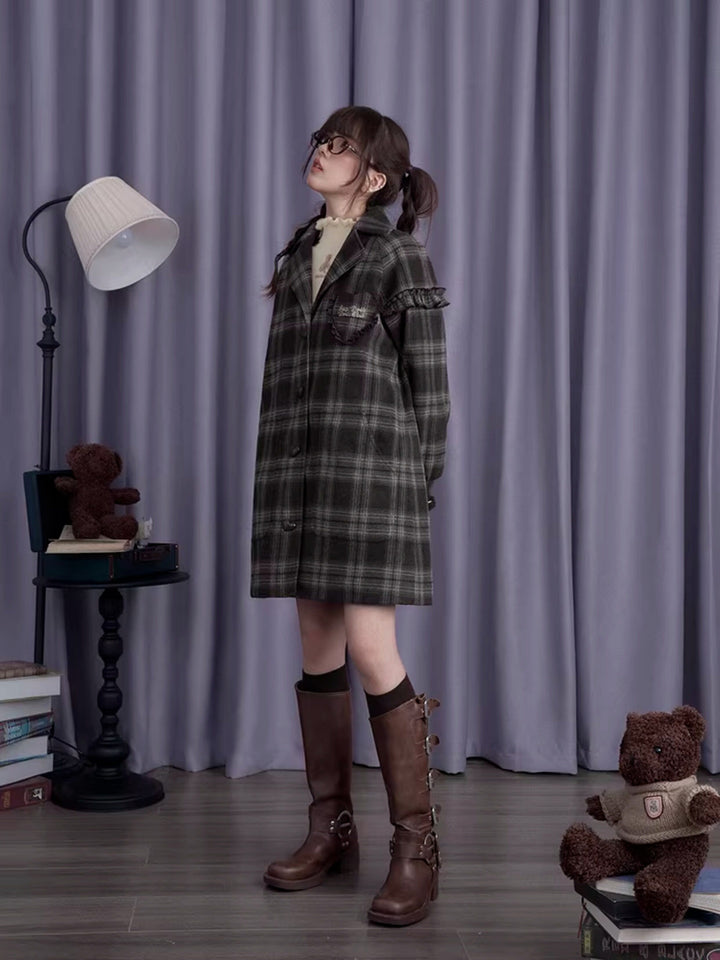 Dark Academia Plaid Longline Coat