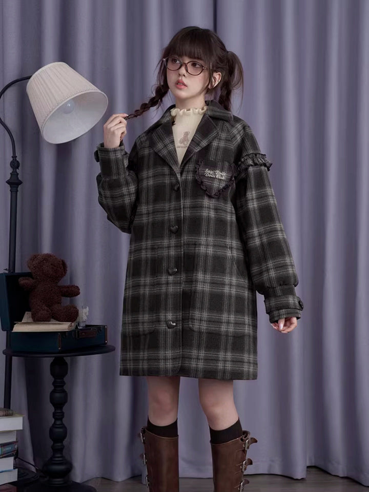 Dark Academia Plaid Longline Coat