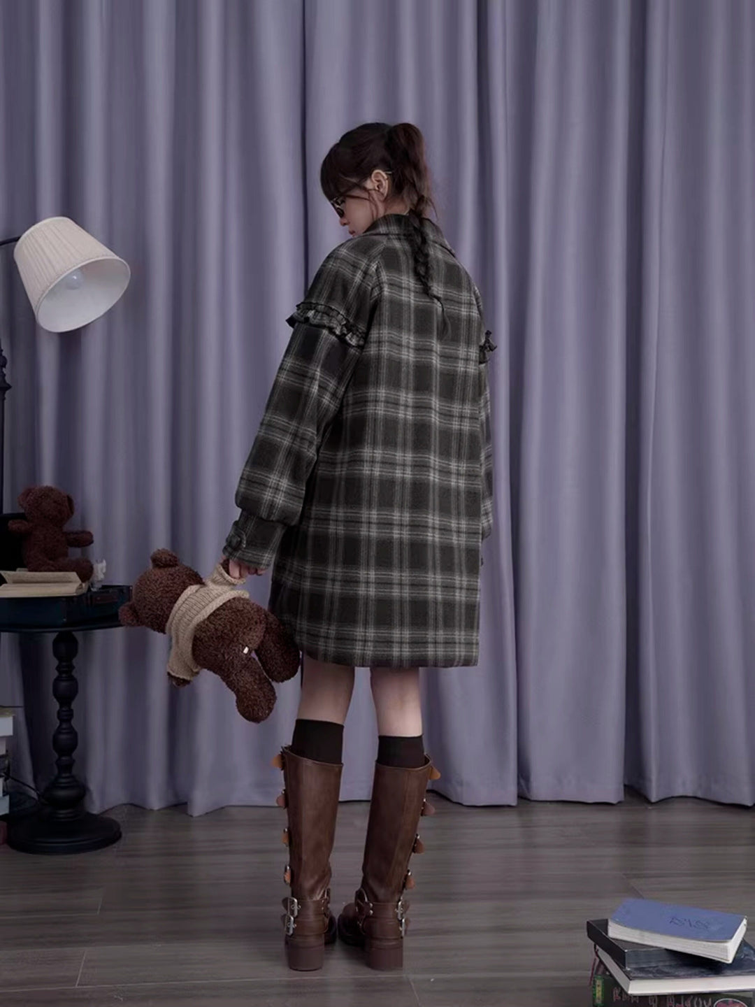 Dark Academia Plaid Longline Coat