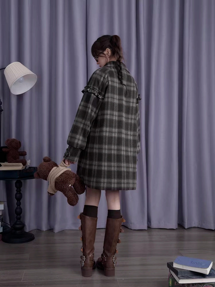 Dark Academia Plaid Longline Coat