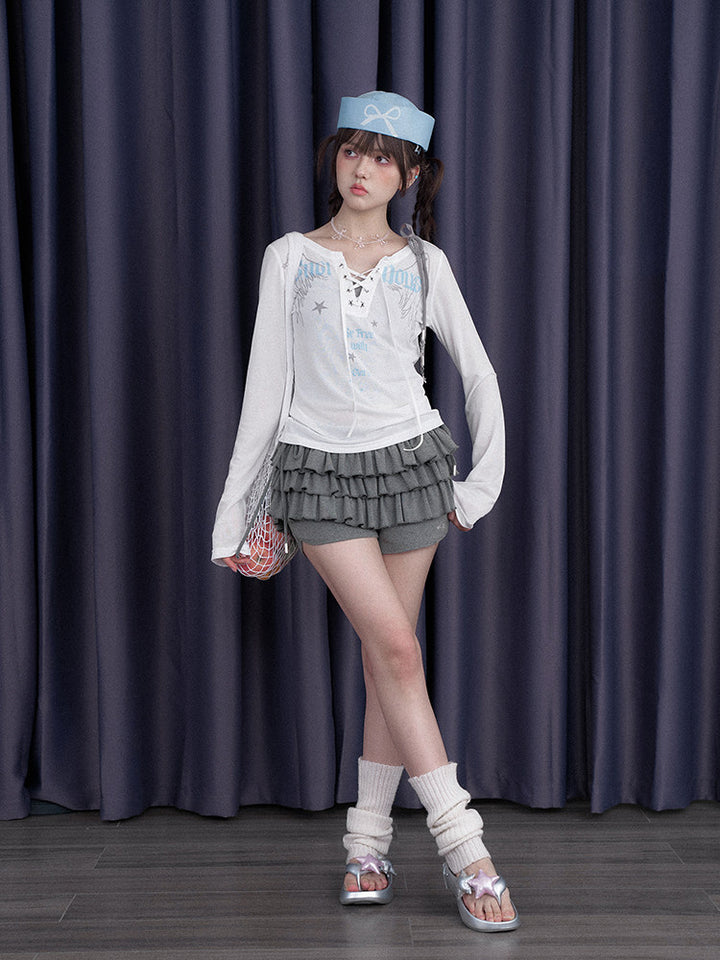 Charcoal Tiered Ruffle Skort
