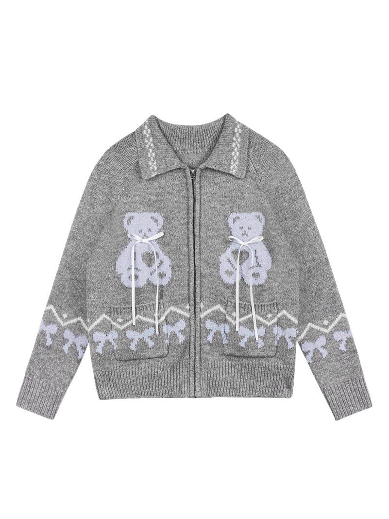 Kawaii Teddy Bear Zip-Up Cardigan
