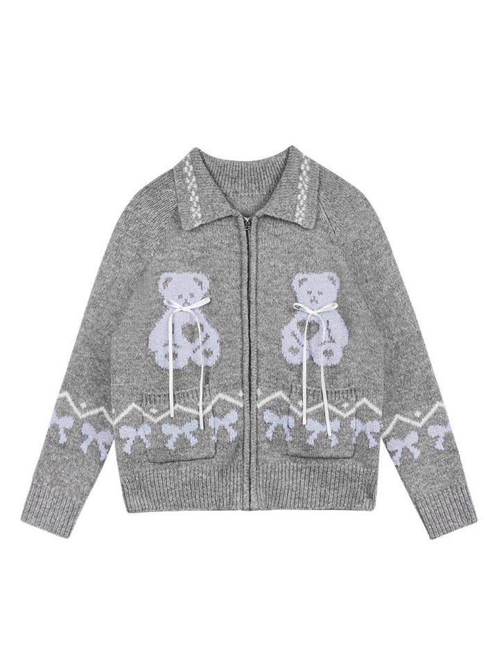 Kawaii Teddy Bear Zip-Up Cardigan