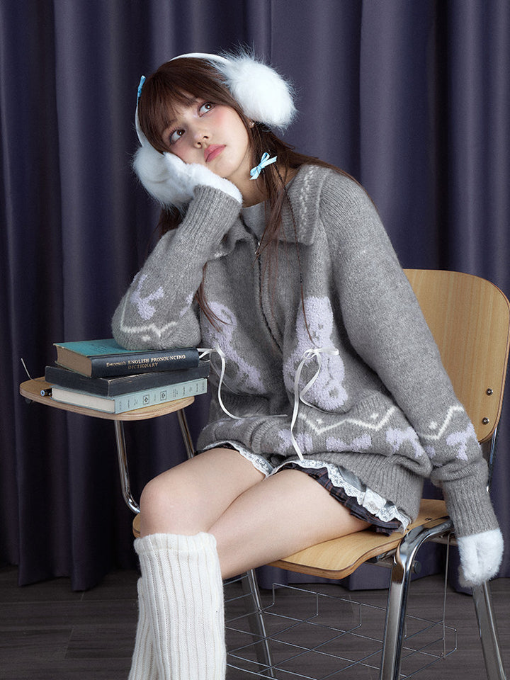 Kawaii Teddy Bear Zip-Up Cardigan