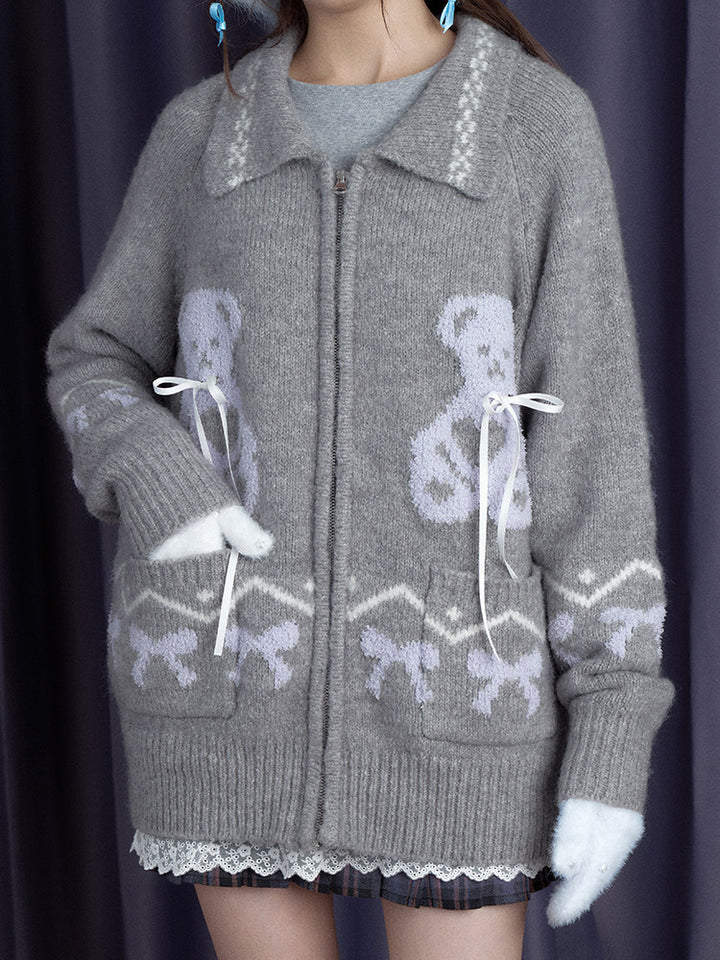 Kawaii Teddy Bear Zip-Up Cardigan