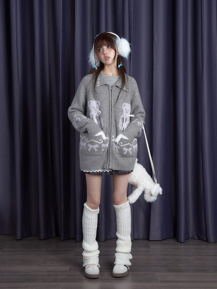 Kawaii Teddy Bear Zip-Up Cardigan