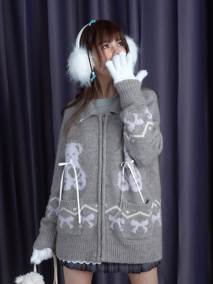 Kawaii Teddy Bear Zip-Up Cardigan