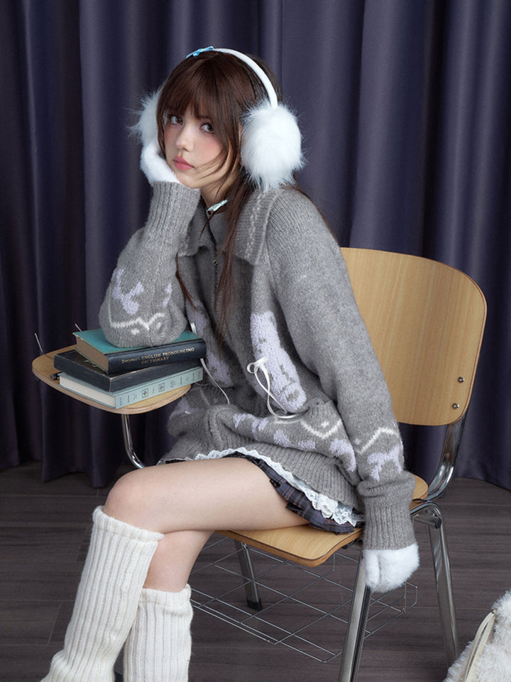 Kawaii Teddy Bear Zip-Up Cardigan