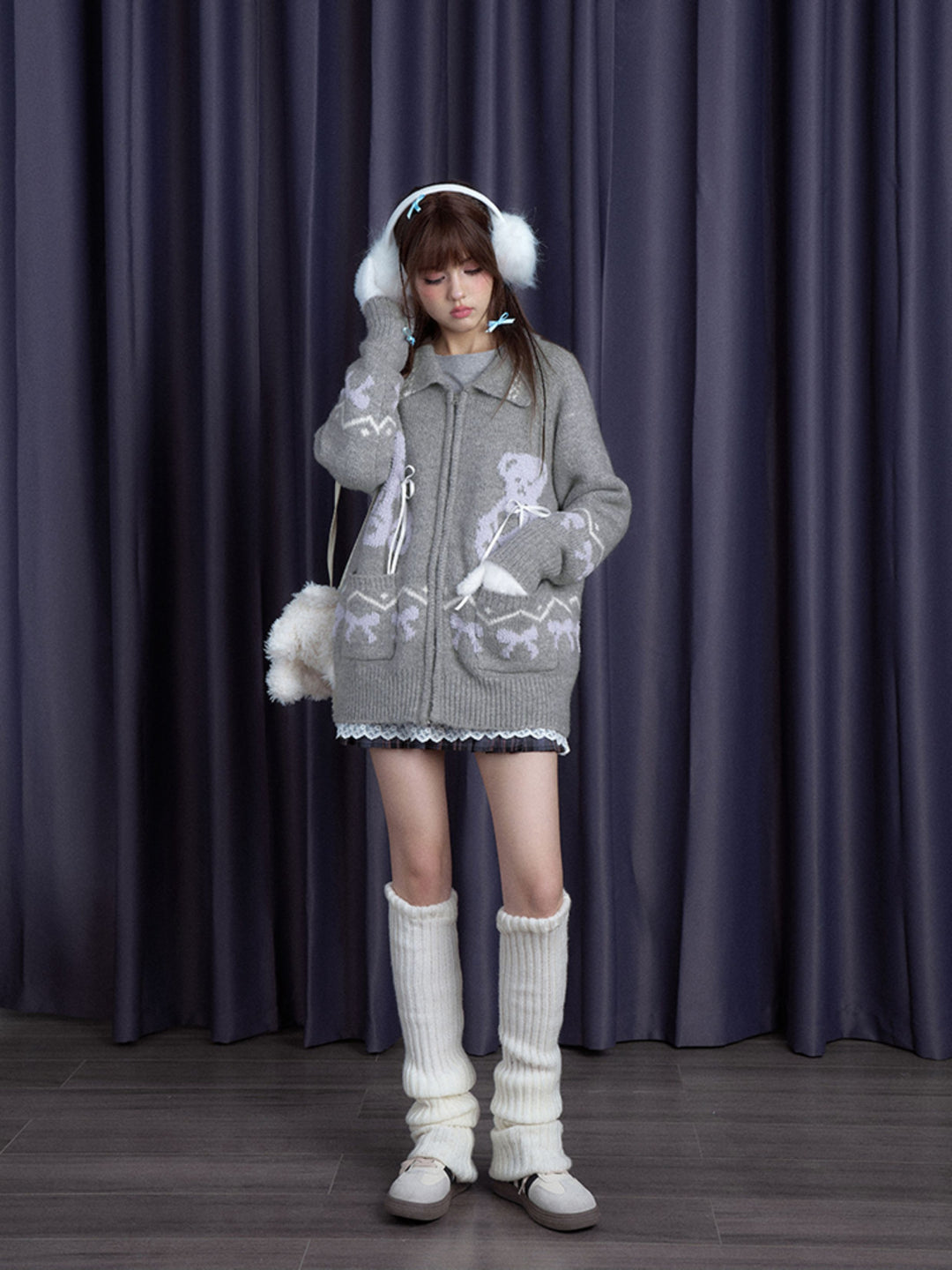Kawaii Teddy Bear Zip-Up Cardigan
