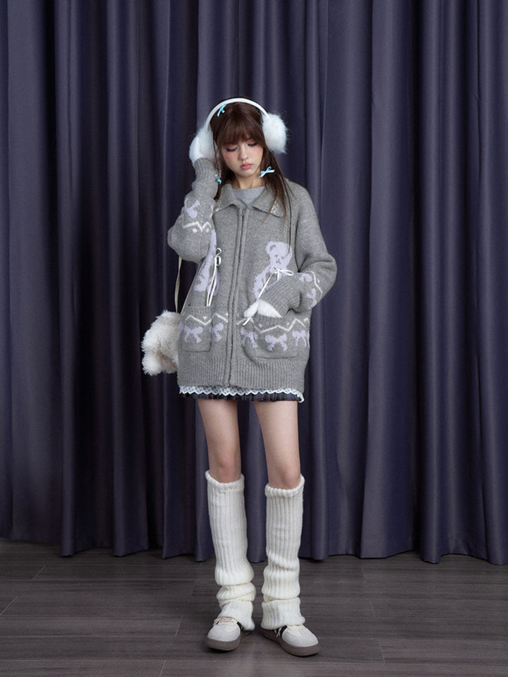 Kawaii Teddy Bear Zip-Up Cardigan