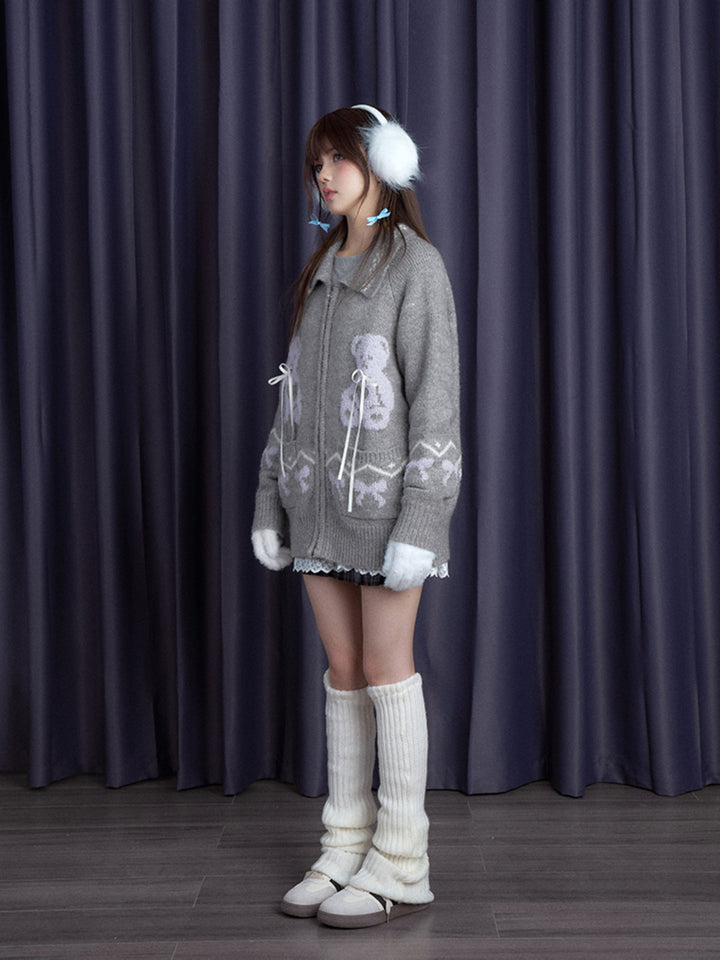 Kawaii Teddy Bear Zip-Up Cardigan