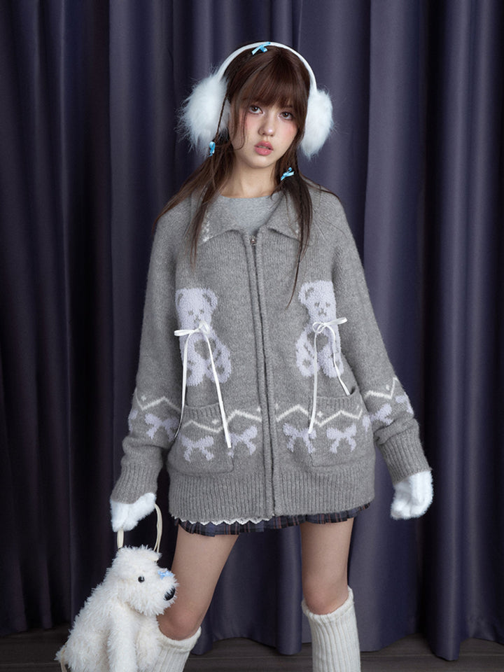 Kawaii Teddy Bear Zip-Up Cardigan