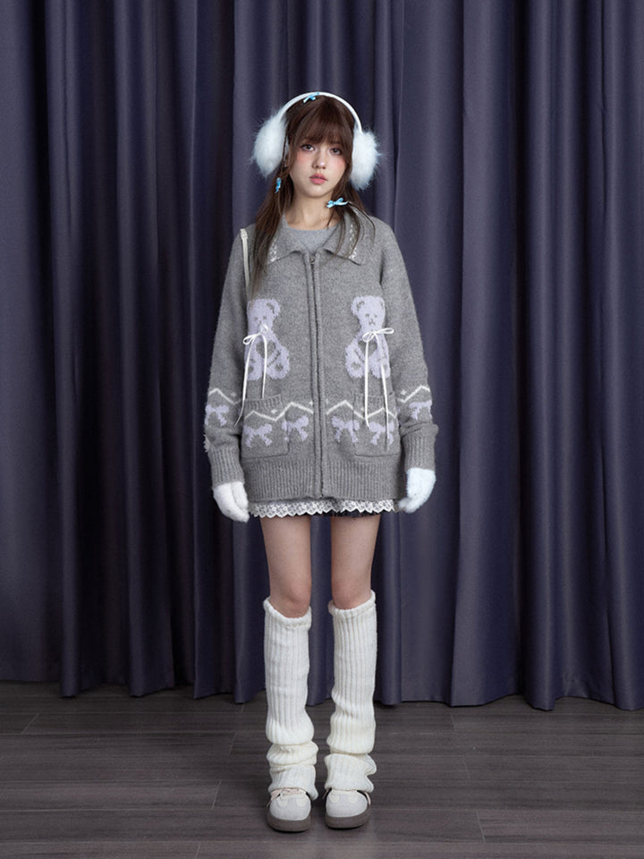 Kawaii Teddy Bear Zip-Up Cardigan