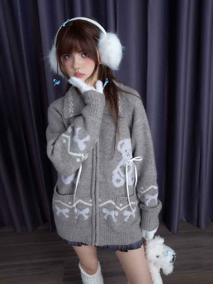 Kawaii Teddy Bear Zip-Up Cardigan