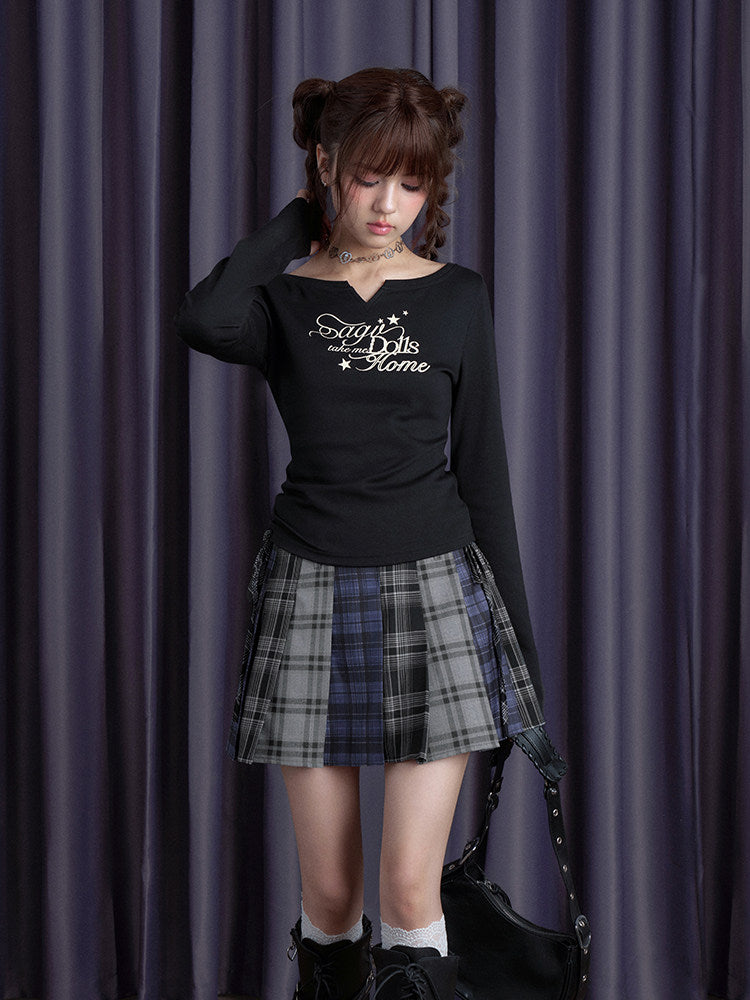 Patchwork Plaid Pleated Mini Skirt