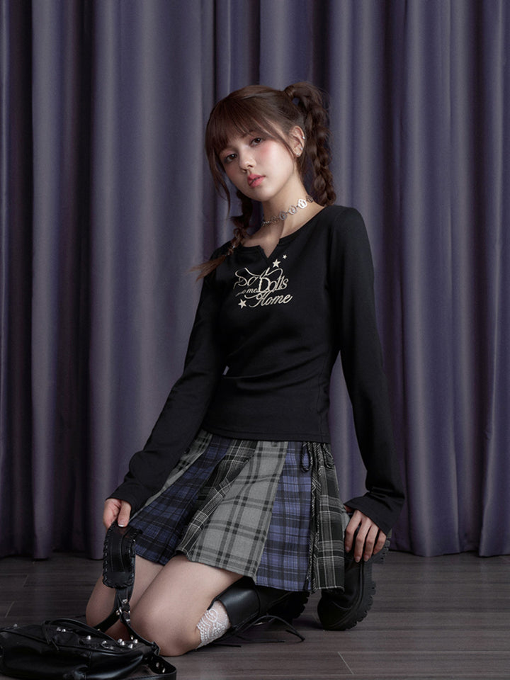 Patchwork Plaid Pleated Mini Skirt