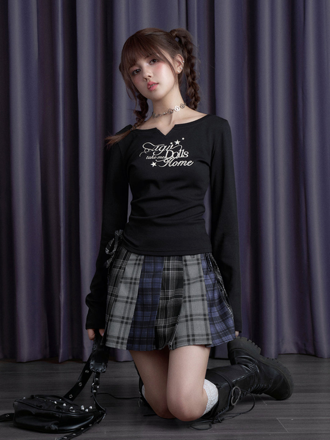 Patchwork Plaid Pleated Mini Skirt