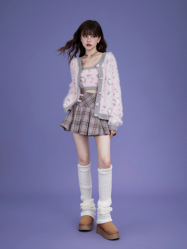 Star Buckle Plaid Pleated Mini Skirt