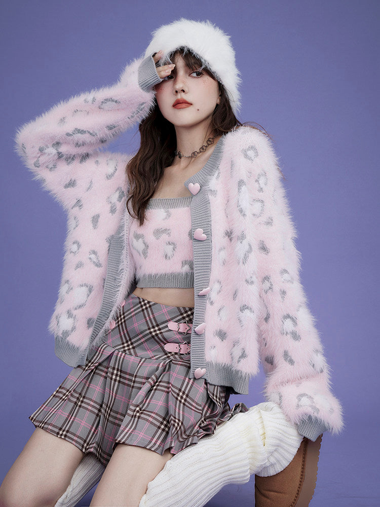 Star Buckle Plaid Pleated Mini Skirt