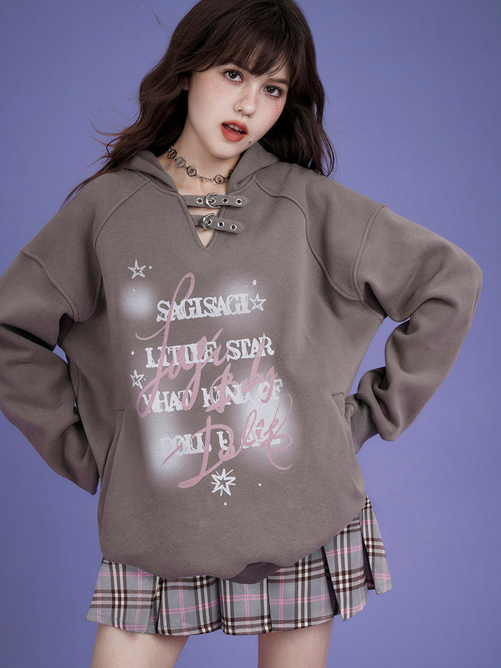 Star Buckle Plaid Pleated Mini Skirt