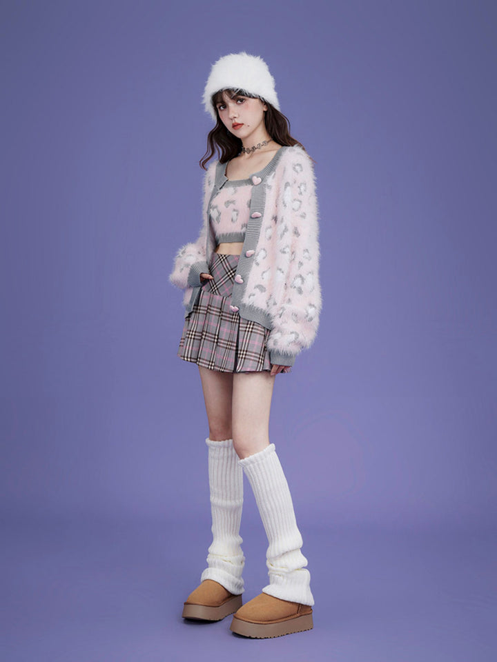 Star Buckle Plaid Pleated Mini Skirt
